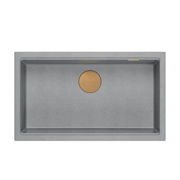 Quadri Newport II fregadero grande y profundo de granito, montaje superior y inferior, color gris, fregadero de 76x45 cm con tapón de cobre 1208967314.