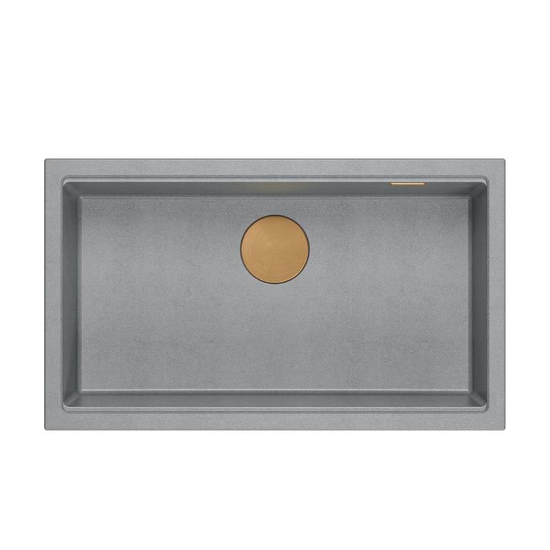 Quadri Newport II fregadero grande y profundo de granito, montaje superior y inferior, color gris, fregadero de 76x45 cm con tapón de cobre 1208967314.