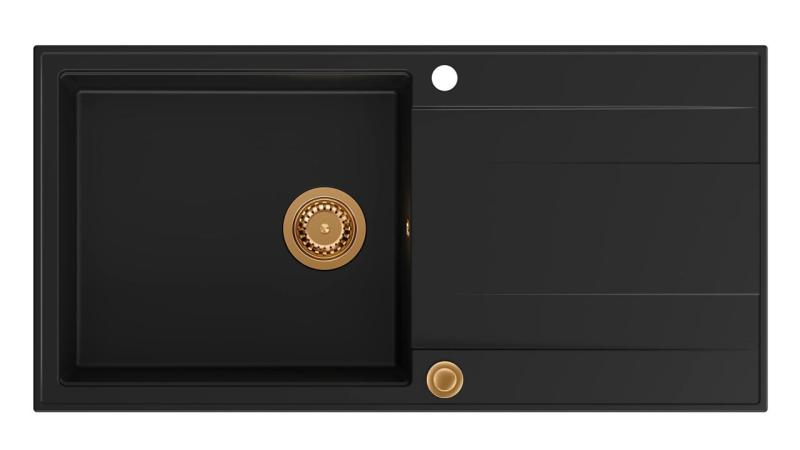 Quadri Luton fregadero de granito negro con escurridor reversible 100x50cm con tapón de cobre 1208967316