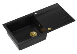 Quadri Luton fregadero de granito negro con escurridor reversible 100x50cm con tapón dorado 1208967317.