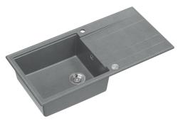 Quadri Luton fregadero gris de granito sobre encimera con escurridor reversible 100x50cm con tapón de acero inoxidable 1208967323