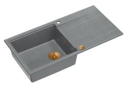 Quadri Luton fregadero de granito gris con escurridor reversible 100x50cm con tapón de cobre 1208967324