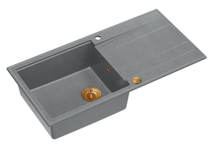 Quadri Luton fregadero de granito gris con escurridor reversible 100x50cm con tapón de cobre 1208967324