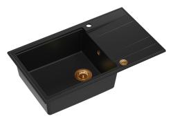 Quadri Luton fregadero grande de granito negro con escurridor reversible 86x50cm con tapón de cobre 1208967326