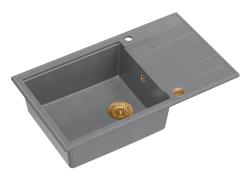 Quadri Luton fregadero grande de granito gris con escurridor reversible 86x50cm con tapón de cobre 1208967331