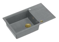 Quadri Luton fregadero grande de granito gris con escurridor reversible 86x50cm con tapón dorado 1208967332