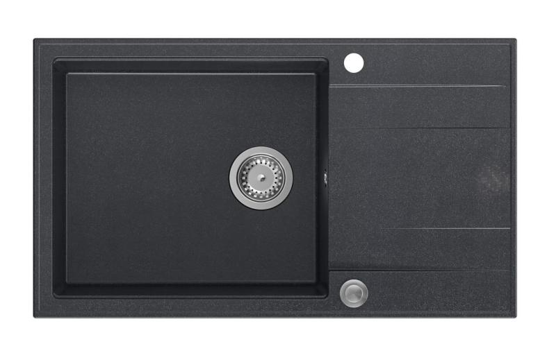 Quadri Luton fregadero grande de granito antracita de montaje superior con escurridor reversible 86x50cm con tapón de acero inoxidable 1208967333