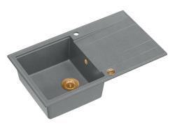 Quadri Luton fregadero de granito gris de montaje sobre encimera con escurridor reversible 86x50cm con tapón de cobre 1208967342.