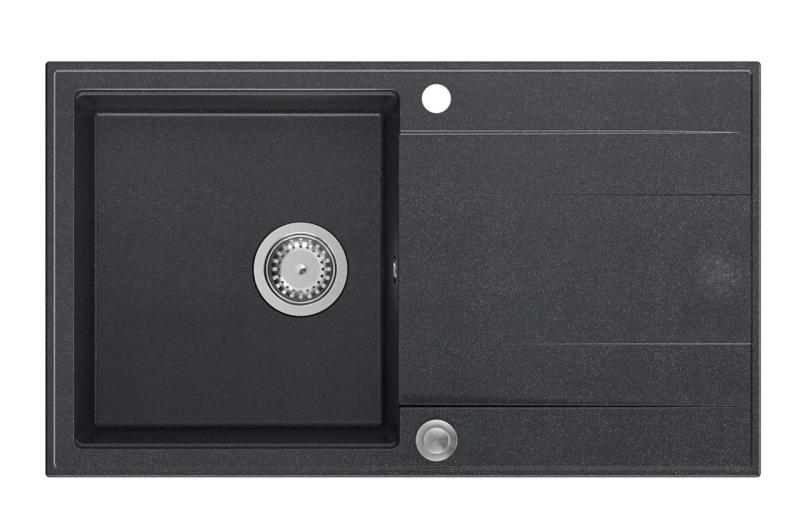 Fregadero sobre encimera Quadri Luton de granito antracita con escurridor reversible 86 x 50 cm con tapón de acero inoxidable 1208967343