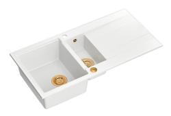 Quadri Luton lavabo de granito blanco, montaje superior 1,5 fregadero con escurridor reversible 100x50cm con tapón de cobre 1208967349.