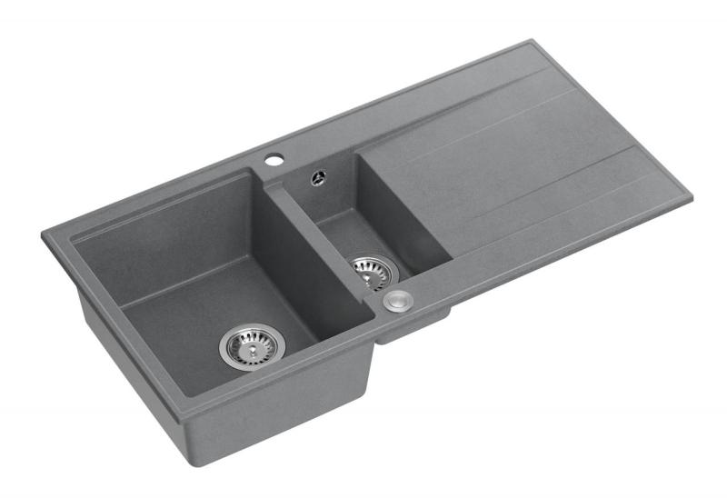 Quadri Luton fregadero sobre encimera de granito gris de 1,5 senos con escurridor reversible de 100x50cm con tapón de acero inoxidable 1208967350.