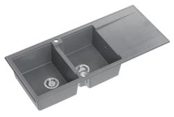 Quadri Luton fregadero doble de granito gris con escurridor 116x50 cm con tapón de acero inoxidable 1208967360