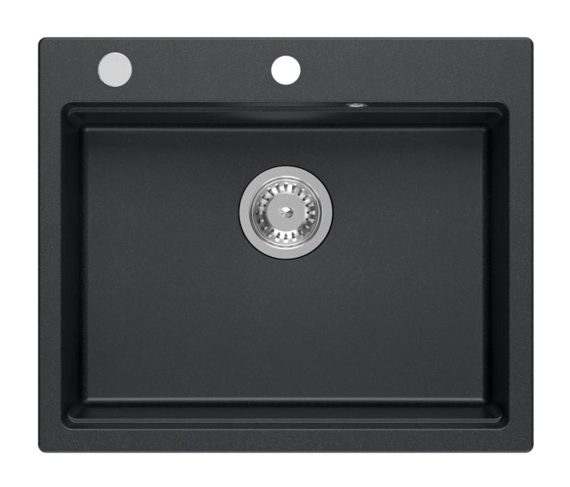 Quadri Durham antracita granito fregadero de encimera 595x500 con dispensador de jabón, tabla de cortar, fregadero auxiliar y alfombrilla enrollable 1208967379