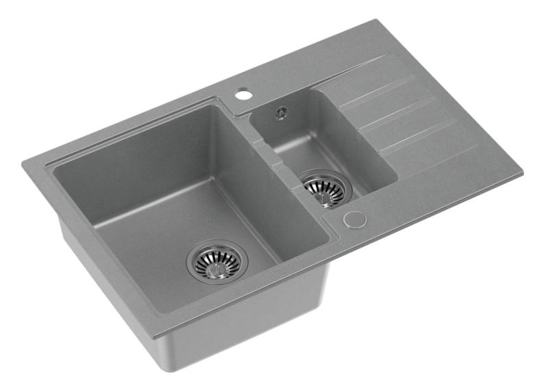 Quadri Cárdigan gris 1,5 fregadero de encimera de granito con escurridor reversible 78x50cm 1208967380