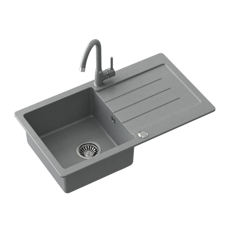 Fregadero Quadri Kendal de granito gris con escurridor 77x44cm reversible 1208967398