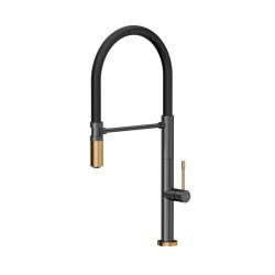 Quadri Brighton grifo de cocina de metal con acabado de cobre con salida flexible negro 1208967412