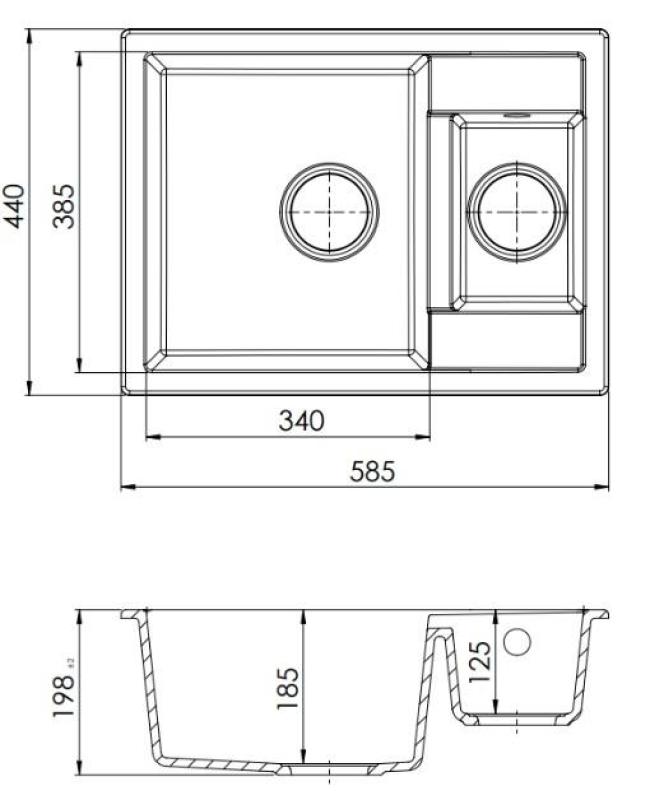 GraniteMy Smart extra poco profundo fregadero de granito blanco de montaje superior de 1,5 senos 58x44cm 1208967418