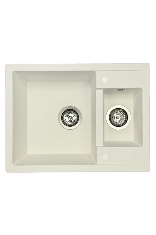 GraniteMy Smart extra poco profundo fregadero de granito blanco de montaje superior de 1,5 senos 58x44cm 1208967418