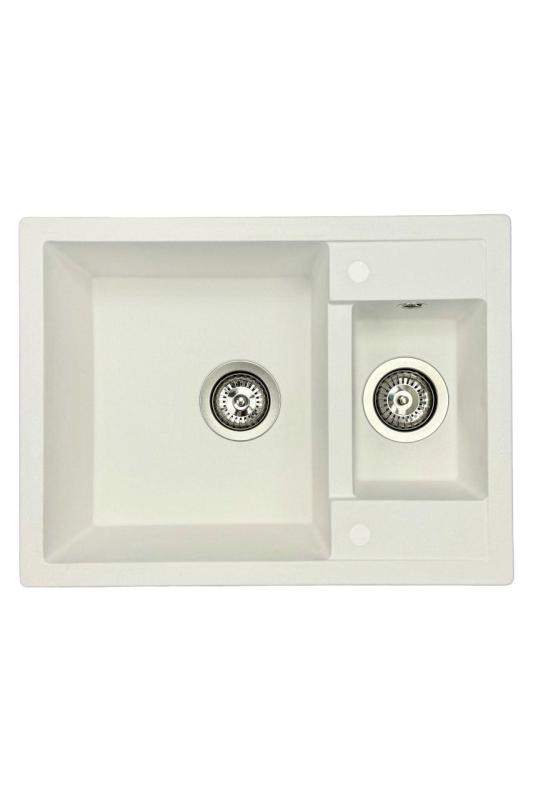 GraniteMy Smart extra poco profundo fregadero de granito blanco de montaje superior de 1,5 senos 58x44cm 1208967418