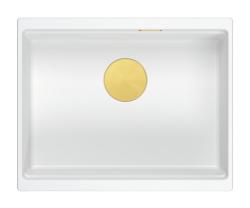 Quadri Newport II fregadero bajo encimera de granito blanco 560x450mm con tapón dorado 1208967451