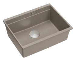 Quadri Newport II fregadero de granito bajo encimera taupe 560x450mm  con tapón y tapa de desagüe de acero inoxidable 1208967453