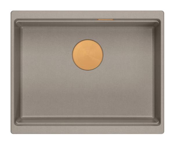 Quadri Newport II fregadero bajo encimera de granito color taupe 560x450mm con tapón y tapa de desagüe de cobre 1208967455