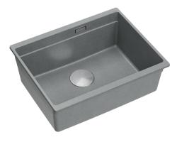 Quadri Newport II fregadero de granito bajo encimera gris 560x450mm con tapón de acero inoxidable y tapa de desagüe 1208967456