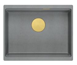 Quadri Newport II fregadero de granito bajo encimera gris 560x450mm con tapón dorado y tapa de desagüe 1208967457