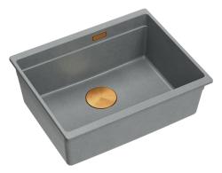 Quadri Newport II fregadero de granito bajo encimera gris 560x450mm con tapón de cobre y tapa de desagüe 1208967458