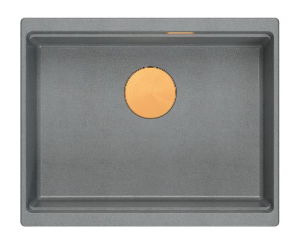 Quadri Newport II fregadero de granito bajo encimera gris 560x450mm con tapón de cobre y tapa de desagüe 1208967458