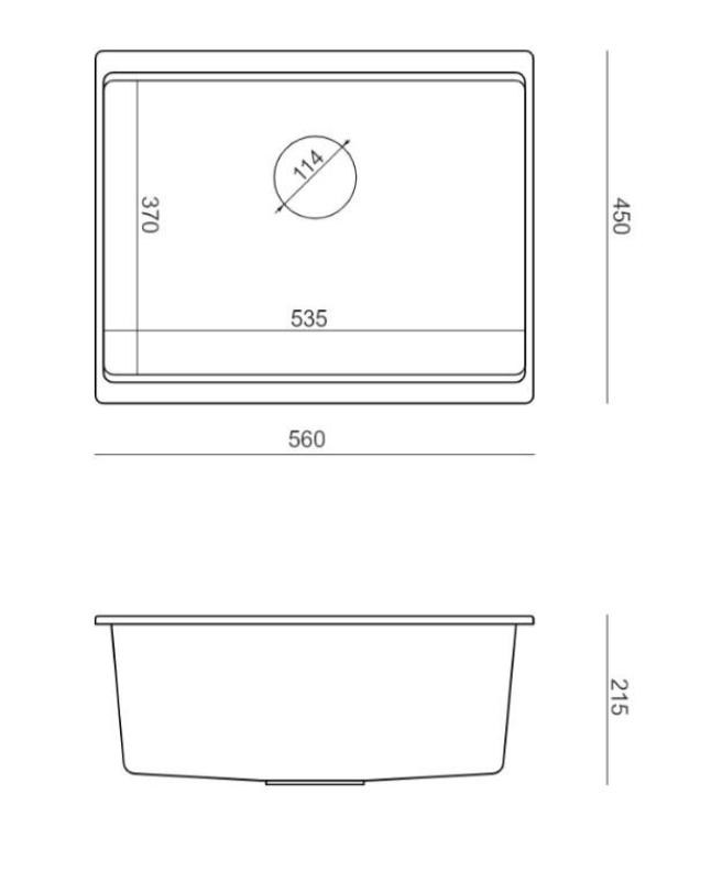 Quadri Newport II fregadero de granito bajo encimera gris 560x450mm con tapón de cobre y tapa de desagüe 1208967458
