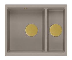 Quadri Newport II taupe fregadero de granito 1,5 senos, instalación sobre encimera y bajo encimera 555x460mm con tapón dorado 1208967467