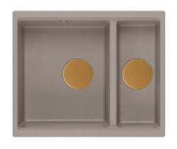 Quadri Newport II taupe 1,5 fregadero de granito de montaje superior y bajo encimera 555x460mm con tapón de cobre 1208967468