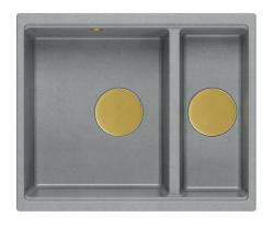 Quadri Newport II gris 1,5 fregadero de granito para montaje superior e inferior 555x460mm con tapón dorado 1208967470