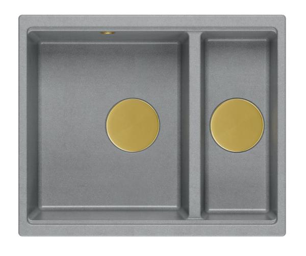 Quadri Newport II gris 1,5 fregadero de granito para montaje superior e inferior 555x460mm con tapón dorado 1208967470