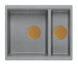 Quadri Newport II gris fregadero de granito con 1,5 senos para montaje superior e inferior 555x460mm con tapón de cobre 1208967471