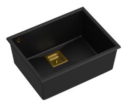 Quadri Quadrangle fregadero empotrado de granito negro 55x42cm con tapón dorado 1208967475