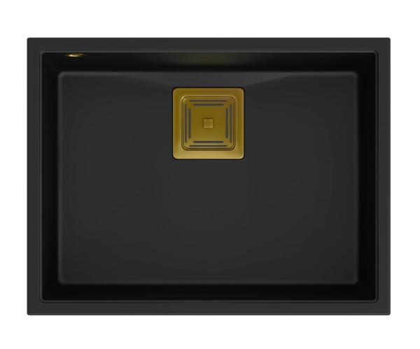 Quadri Quadrangle fregadero empotrado de granito negro 55x42cm con tapón dorado 1208967475