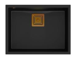 Quadri Quadrangle fregadero bajo encimera de granito negro 55x42 cm con tapón de cobre 1208967476