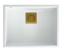 Quadri Quadrangle fregadero bajo encimera de granito blanco 55x42cm con tapón dorado 1208967477