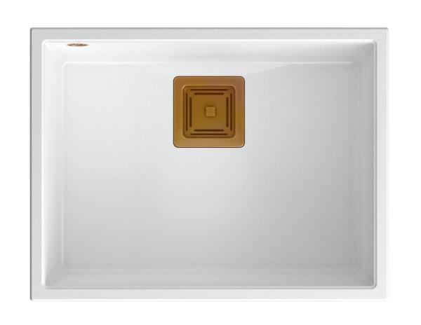 Quadri Quadrangle fregadero bajo encimera de granito blanco 55x42cm con tapón de cobre 1208967478