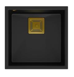 Quadri Quadrangle fregadero bajo encimera de granito negro de 42x42 cm con tapón dorado 1208967481