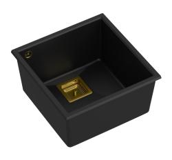 Quadri Quadrangle fregadero bajo encimera de granito negro de 42x42 cm con tapón dorado 1208967481