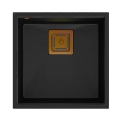 Quadri Quadrangle fregadero empotrado de granito negro de 42x42 cm con tapón de cobre 1208967482