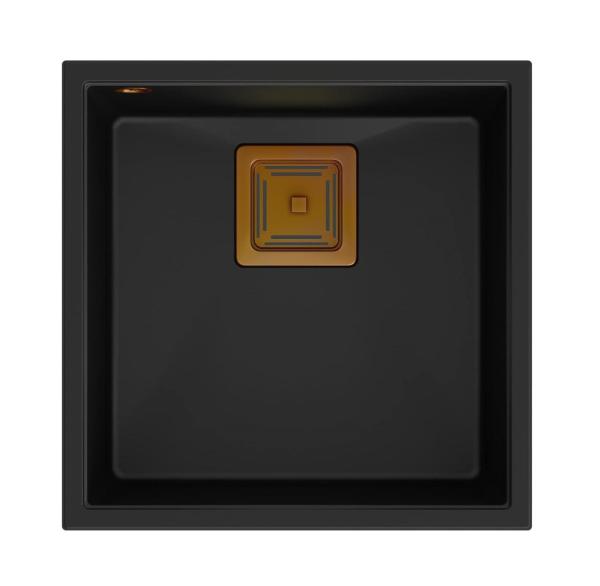 Quadri Quadrangle fregadero empotrado de granito negro de 42x42 cm con tapón de cobre 1208967482