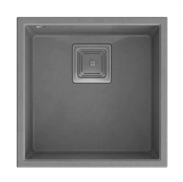 Cuadro Quadrangle fregadero bajo encimera de granito gris 42x42cm con tapón de acero inoxidable 1208967483