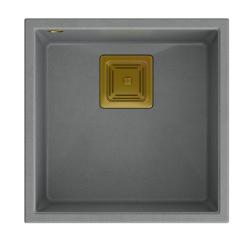 Quadri Quadrangle fregadero empotrado de granito gris 42x42cm con tapón dorado 1208967484