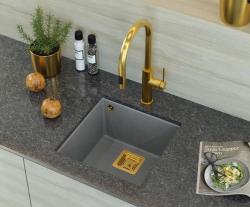 Quadri Quadrangle fregadero empotrado de granito gris 42x42cm con tapón dorado 1208967484