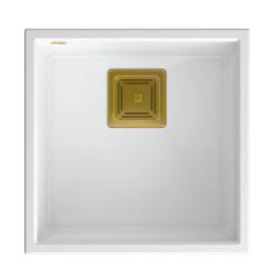 Quadri Quadrangle fregadero bajo encimera de granito blanco 42x42cm con tapón dorado 1208967489