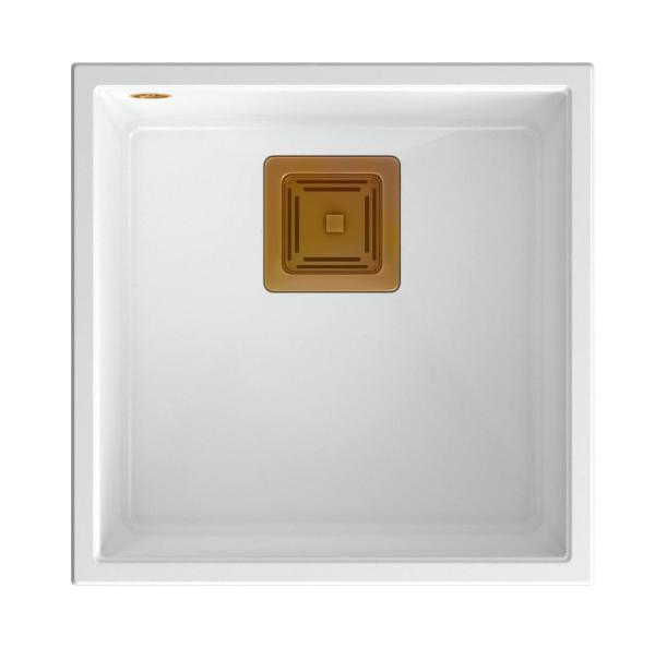 Quadri Quadrangle fregadero bajo encimera de granito blanco de 42x42cm con tapón de cobre 1208967490